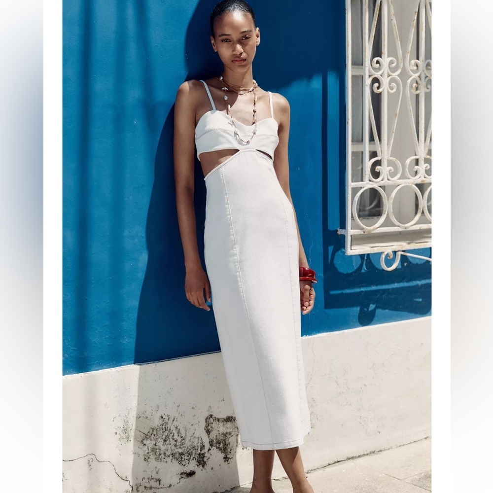 Zara Cut Out Denim Midi Dress